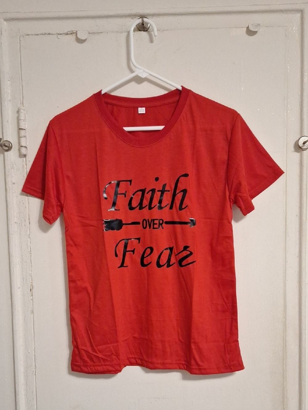 Faith Over Fear Red Short Sleeve Tee - Picture 1 of 5